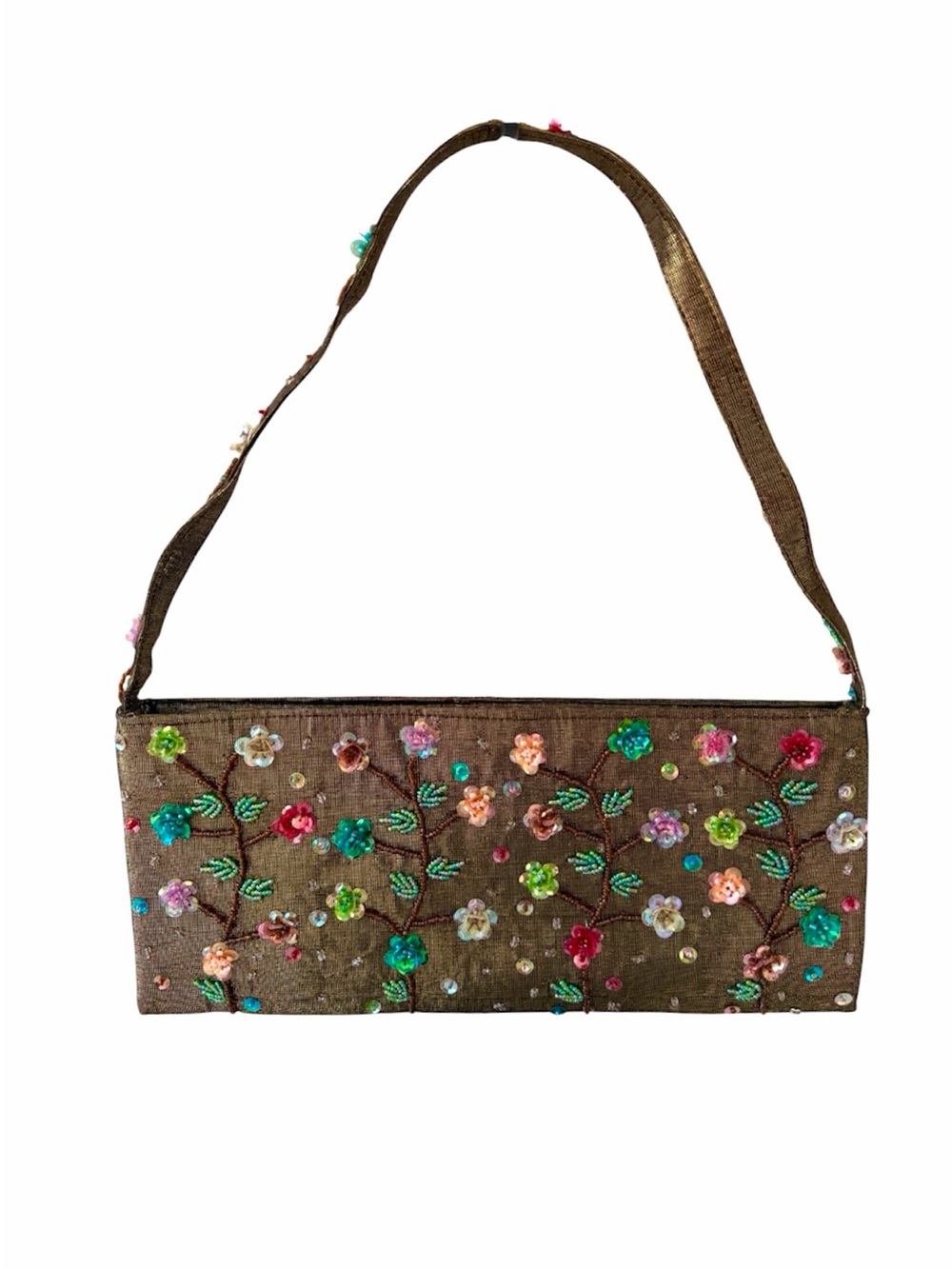 Vintage Accessori Y2K Floral Beaded Sequin Baguette Shoulder Bag